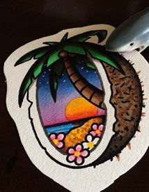 彩绘椰子壳里的风景纹身图案