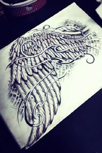 手稿经典翅膀纹身图案