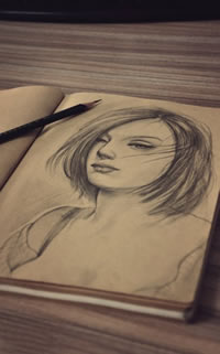 手稿素描美女纹身图案