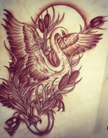 手稿经典的天鹅纹身图案