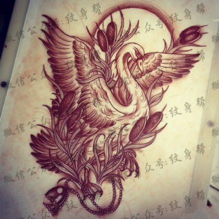 手稿经典的天鹅纹身图案