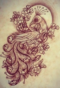 手稿精致的凤凰纹身图案