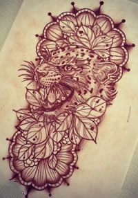 手稿经典老虎梵花纹身图案