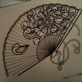 手稿菊花扇子纹身图案
