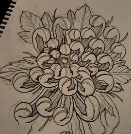 手稿经典的菊花纹身图案