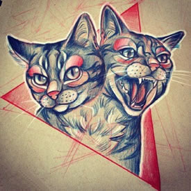 手稿素描猫咪纹身图案