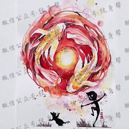 双鱼座纹身手稿_45张十二星座之双鱼手稿纹身图案