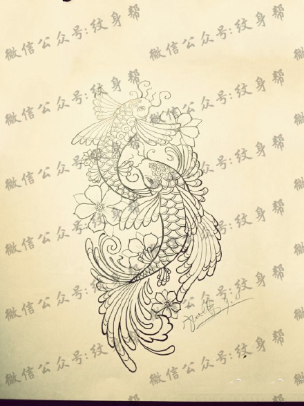 双鱼座纹身手稿_45张十二星座之双鱼手稿纹身图案