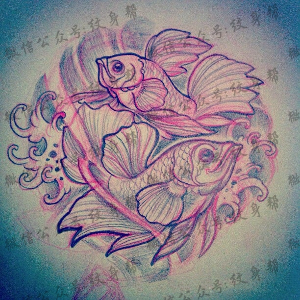 双鱼座纹身手稿_45张十二星座之双鱼手稿纹身图案