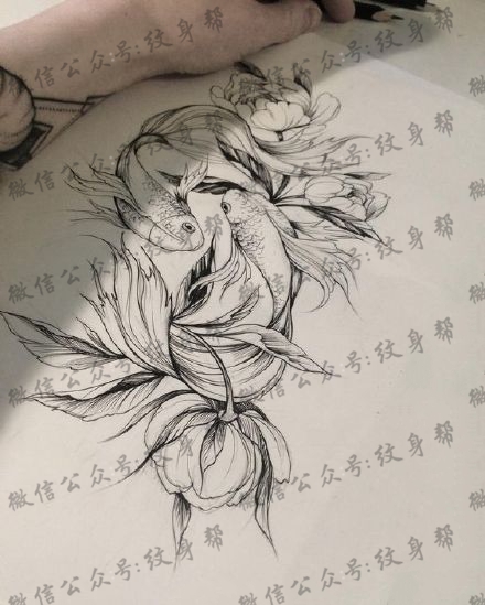 双鱼座纹身手稿_45张十二星座之双鱼手稿纹身图案