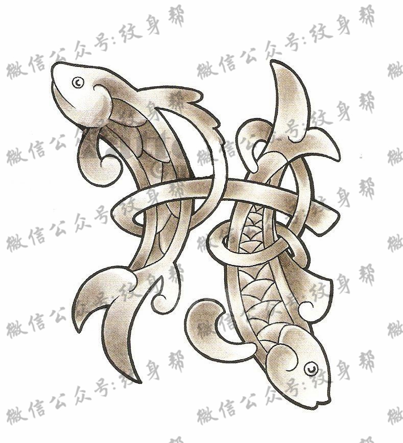 双鱼座纹身手稿_45张十二星座之双鱼手稿纹身图案