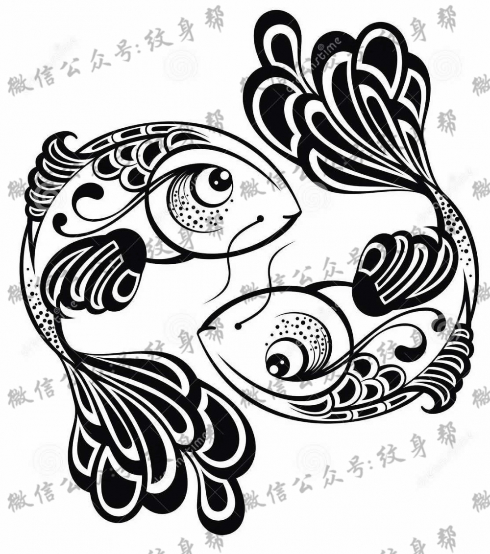 双鱼座纹身手稿_45张十二星座之双鱼手稿纹身图案