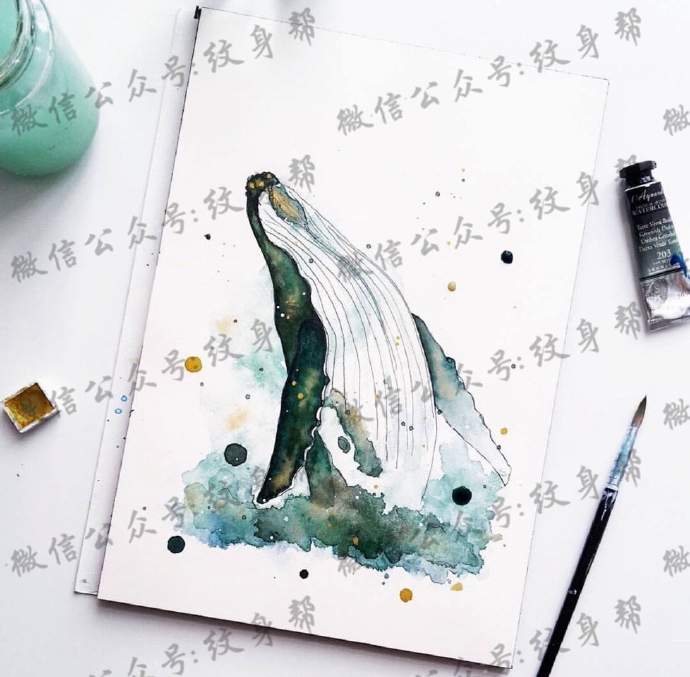 鲸鱼纹身手稿_十几张水彩鲸鱼手稿纹身图案素材