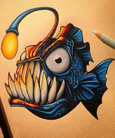 彩绘带灯的鱼纹身图案