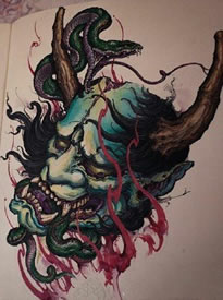 手臂彩绘般若纹身图案