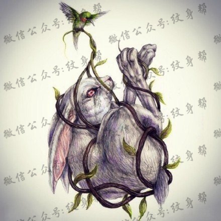 手稿兔子纹身图案