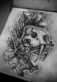 手稿骷髅螺丝钉纹身图案