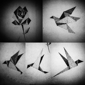 手稿点刺的千纸鹤纹身图案
