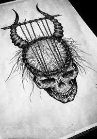 手稿吊起来的骷髅纹身图案