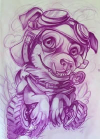 手稿素描的小狗纹身图案