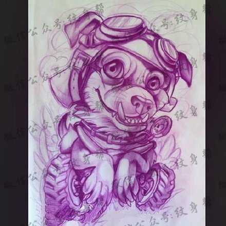 手稿素描的小狗纹身图案