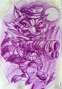 手稿素描的狼警察纹身图案