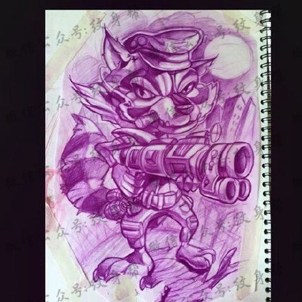 手稿素描的狼警察纹身图案