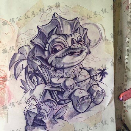 手稿素描猫头鹰纹身图案
