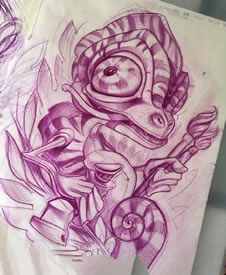 手稿素描神龟纹身图案