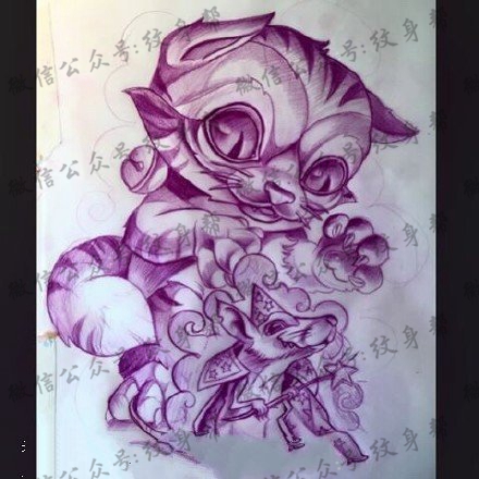 手稿素描猫咪纹身图案