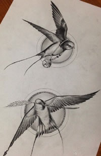 手稿的小鸟纹身图案