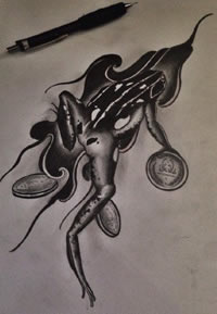 手稿水墨青蛙纹身图案