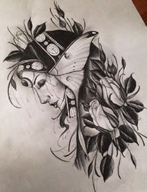 手稿花卉美女纹身图案