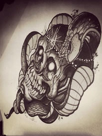 手稿骷髅蛇纹身图案