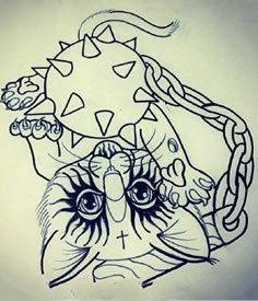 手稿的猫咪耍球纹身图案