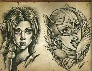 手稿欧美风美女纹身图案