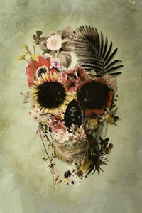 手稿花卉骷髅纹身图案