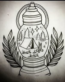 手稿油灯纹身图案