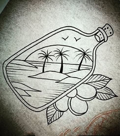 瓶子里的海南风景纹身图案