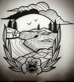 手稿风景纹身图案