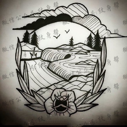 手稿风景纹身图案