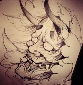 手稿素描般若纹身图案