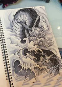 手稿逼真的龙纹身图案