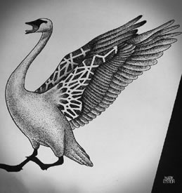 手稿天鹅纹身图案