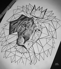 手稿几何元素狮子纹身图案