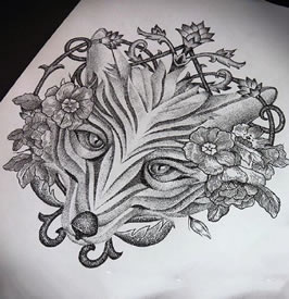 手稿荆棘狐狸纹身图案