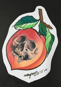 手工桃子骷髅纹身图案