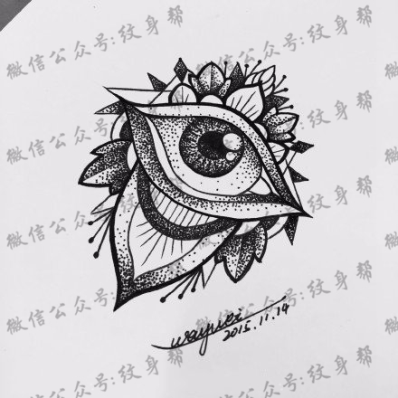 手稿梵花眼睛纹身图案