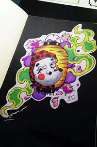 手稿彩色达摩蛋纹身图案