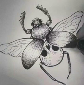 手稿骷髅昆虫纹身图案